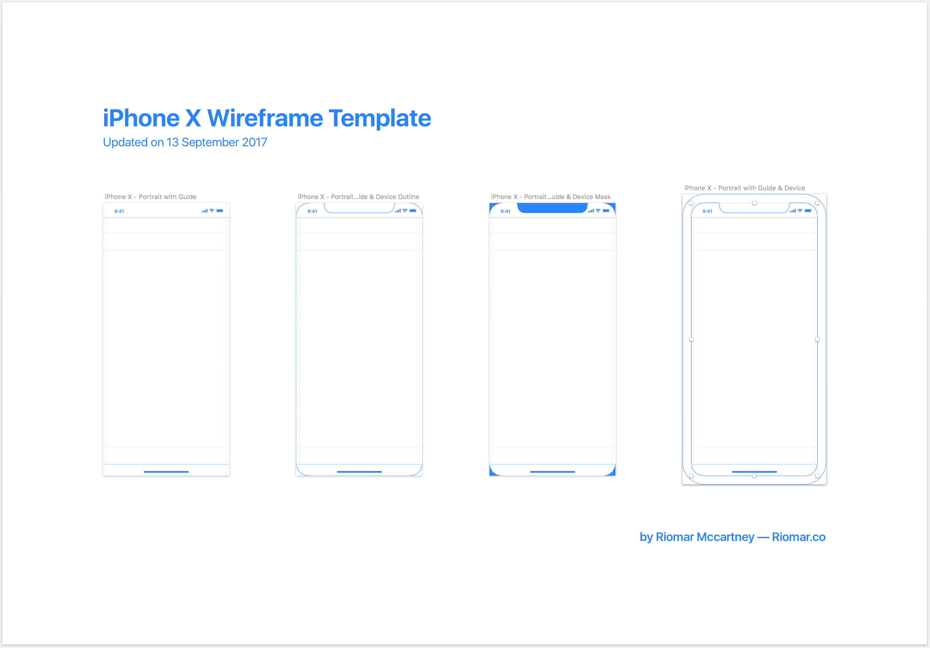 iPhone X Wireframe with iOS 11 Guides
