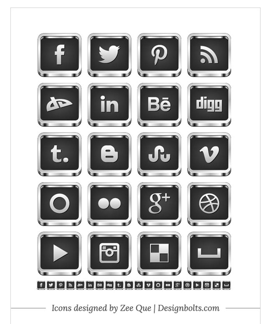 Free 3D Silver Black Social Media Icons