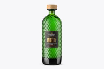 Green Bottle with Wooden Cap Mockup