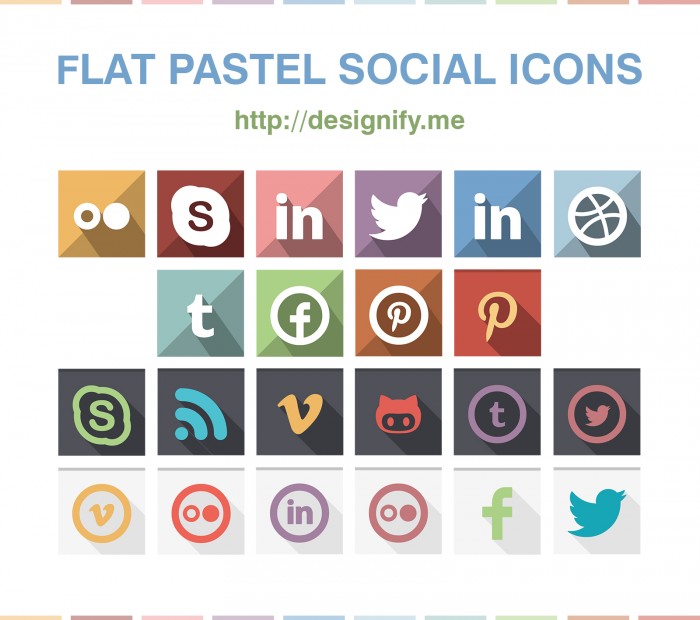 Flat Pastel Social Icons – 22 Colour Sets 