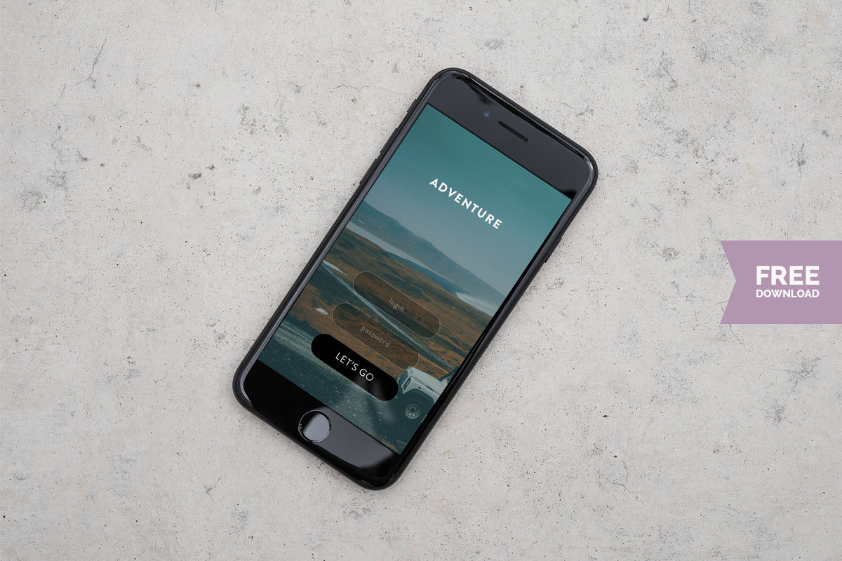 Free iPhone PSD Mockup – Concrete Background