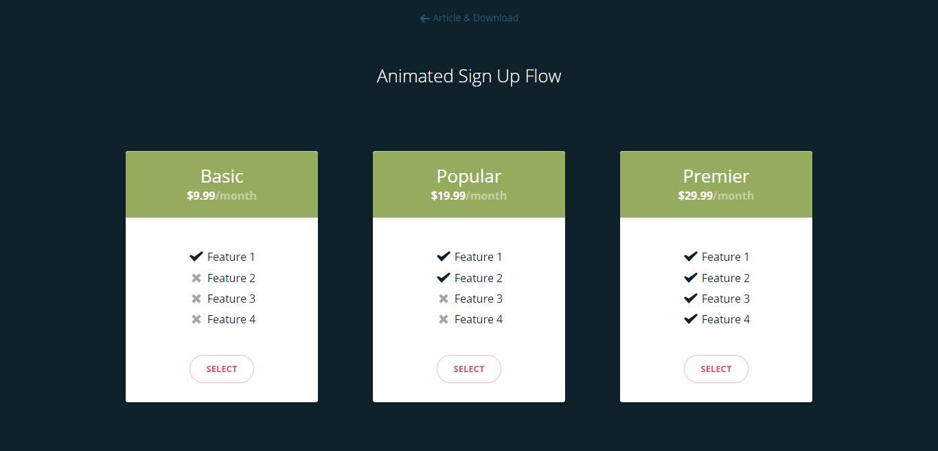 Animated Sign Up Tables