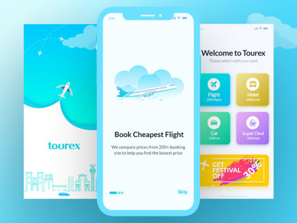 Free Tourex Flight Booking App Design Template